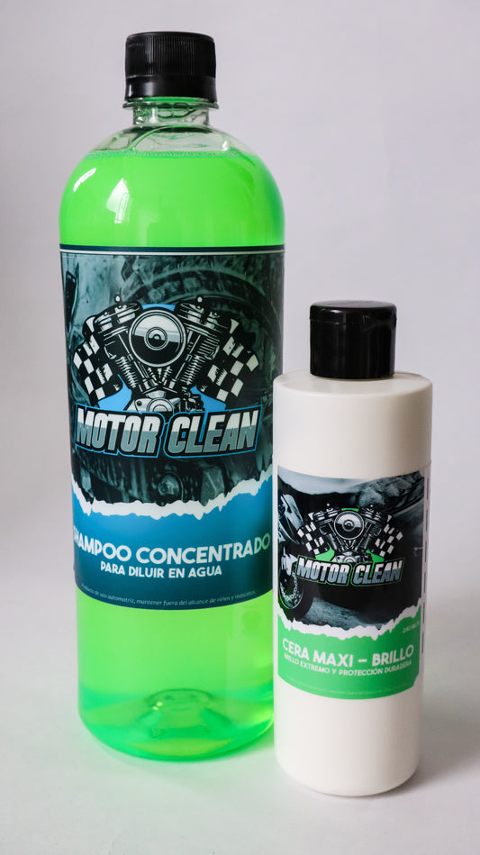 Combo Brillo Total Motor Clean (shampoo + cera) obsequio guante de microfibra